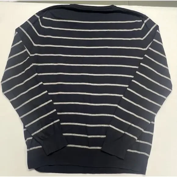 Lot Of 2- J Crew Men's Harbor Cotton Sweaters XL Crewneck Striped Navy Gray - Picture 6 of 10